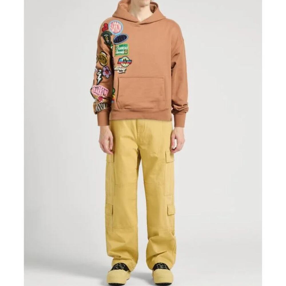 Barrow Brand Unisex Logo Patch Cotton Hoodie Brown Size XXL